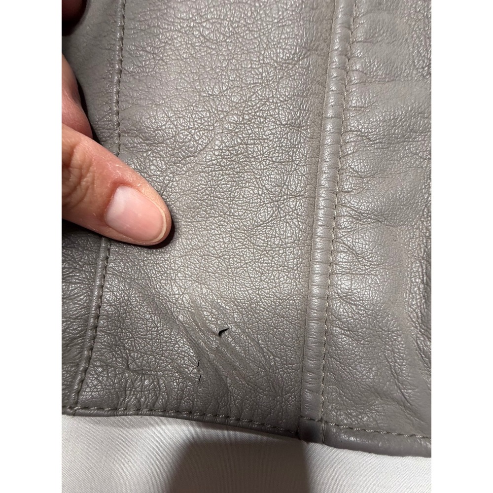 Free People Vegan Leather Moto Jacket Grey Ribbed Knit Panels Womens Size 10 T7 - Picture 3 of 7